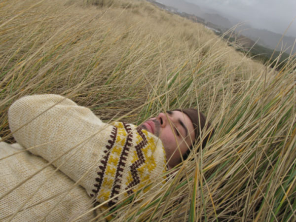 and laid down in the beach grass