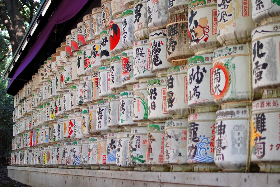 Offerings of sake at Mieji Shrine